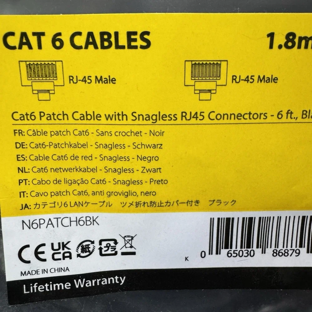 StarTech 6‎ ft Snagless Premium CAT6 Patch Ethernet Network Cable, Black